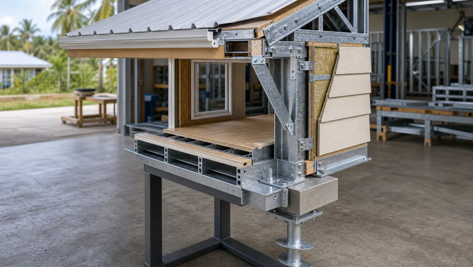 Concept cutaway showing a continuous structural load path from roof to foundation