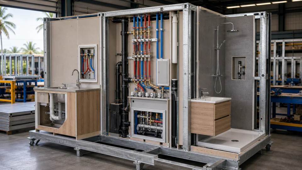 Concept visual of a prefabricated wet wall module