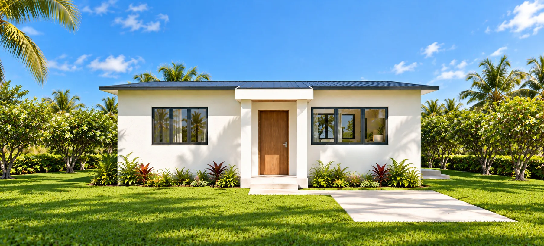 Straight-on front design visualisation of Adam, a 2-bedroom single-storey home