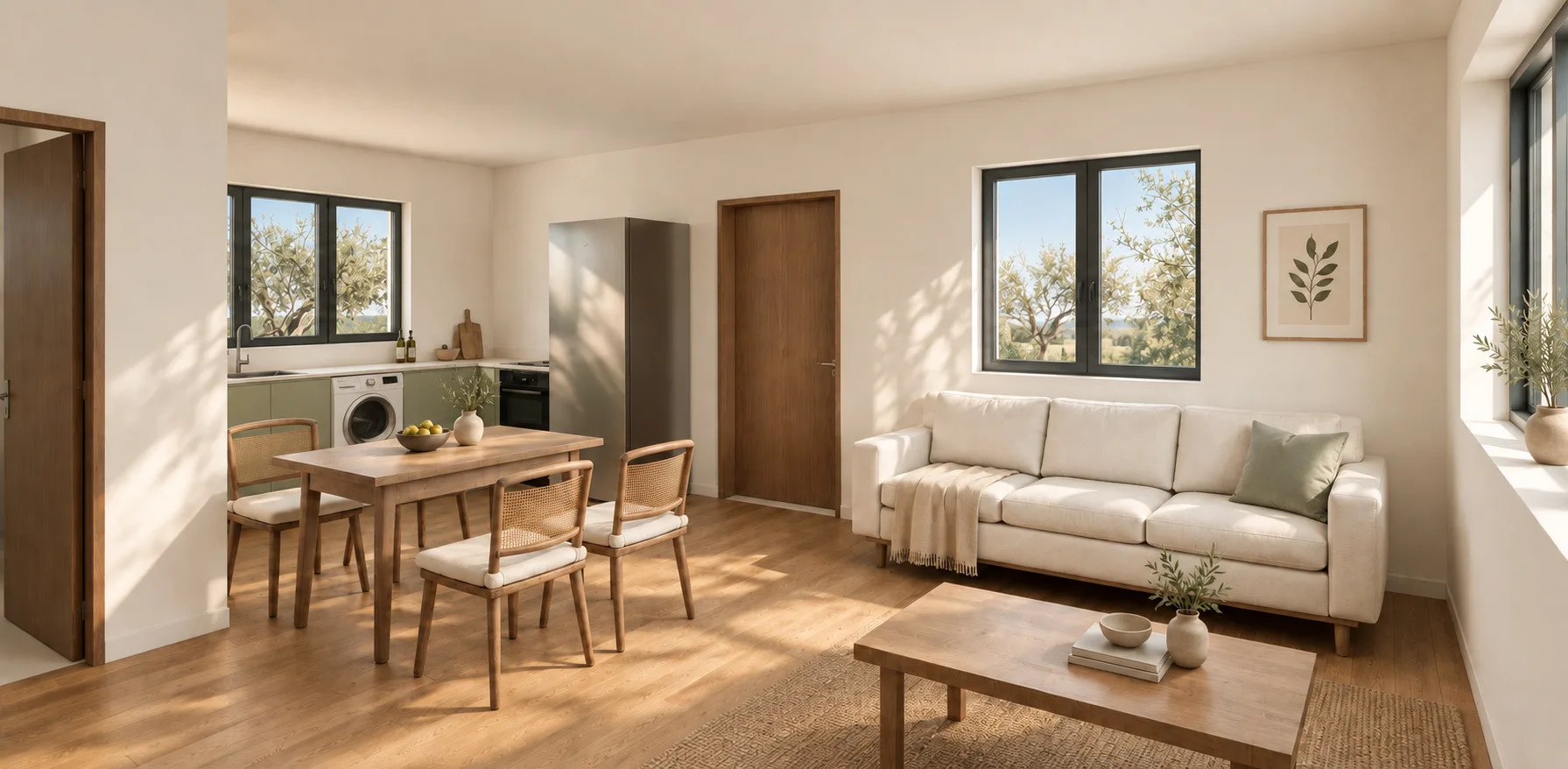 Adam: Living, dining and kitchen — design visualisation