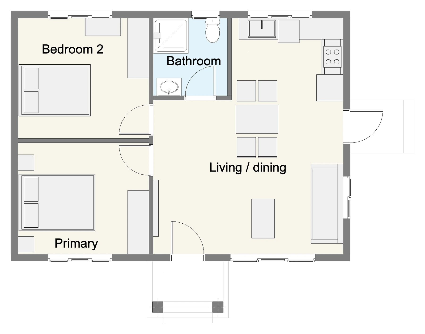 Floor plan of Adam, a 2-bedroom single-storey home