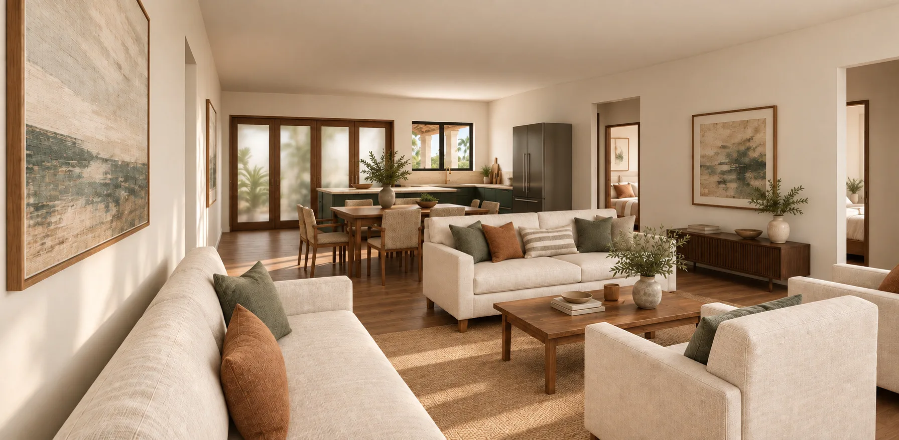 David: Living, dining and kitchen — design visualisation