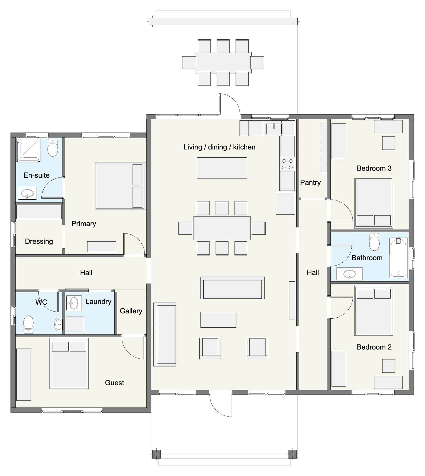 Floor plan of David, a 4-bedroom single-storey home