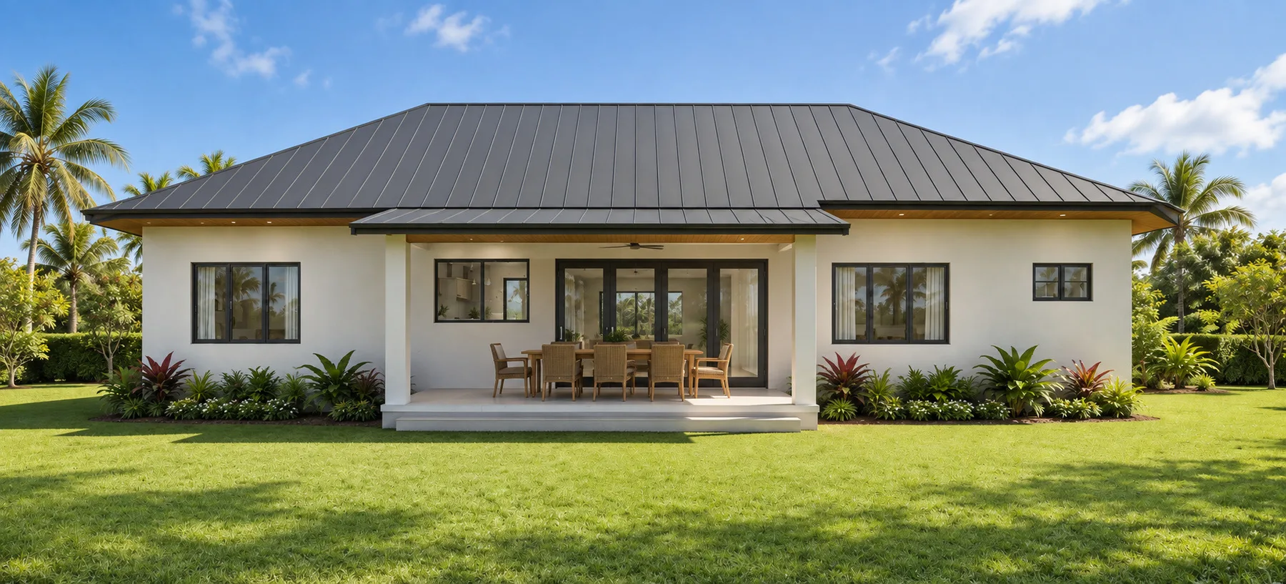 Rear design visualisation of David, a 4-bedroom single-storey home with a broad veranda