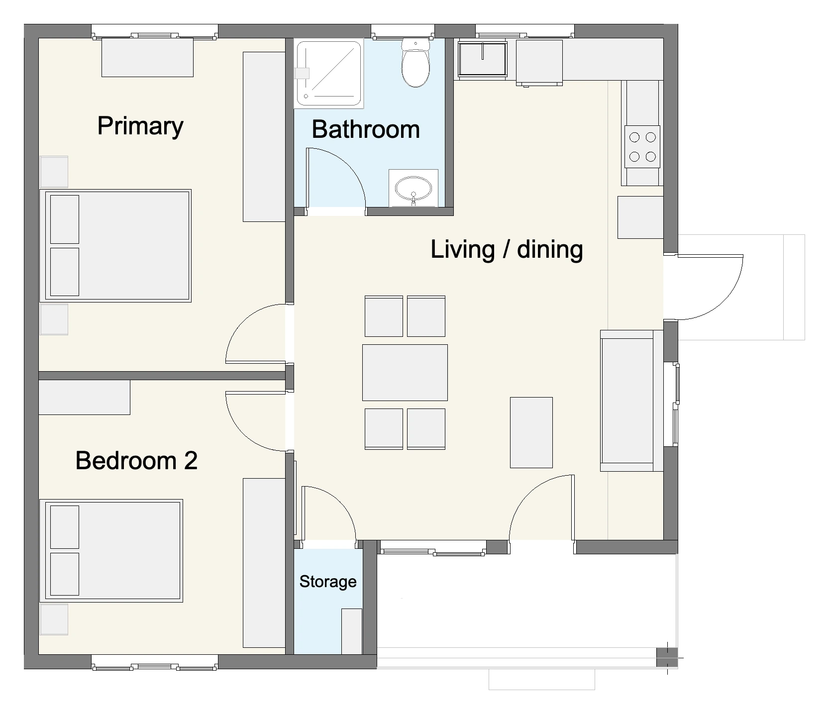 Floor plan of Jacob, a 2-bedroom single-storey home