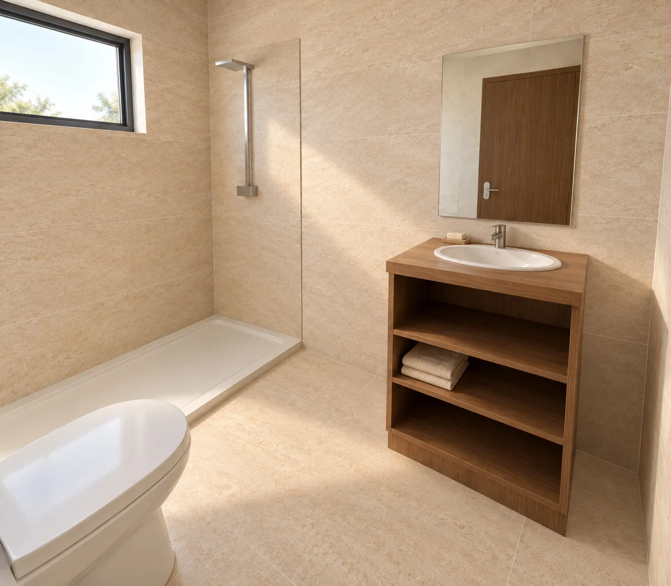 Joseph: family bathroom — basin and mirror — design visualisation