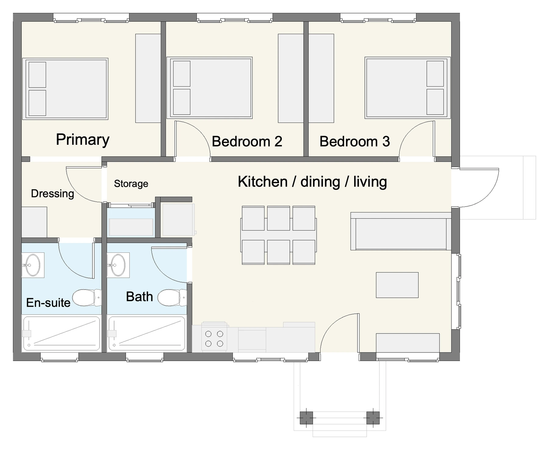 Floor plan of Joseph, a 3-bedroom single-storey home