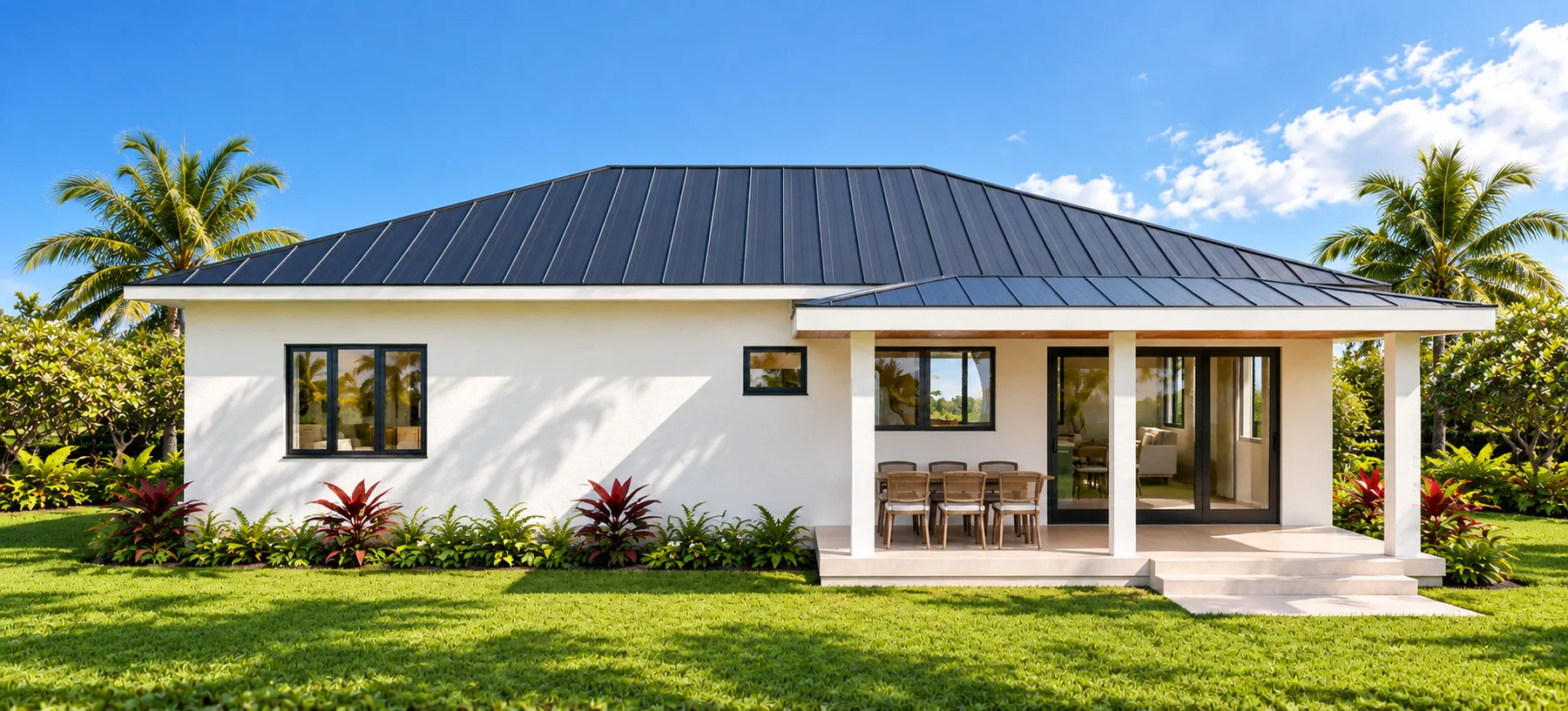 Rear design visualisation of Noah, a 3-bedroom single-storey home with a covered veranda