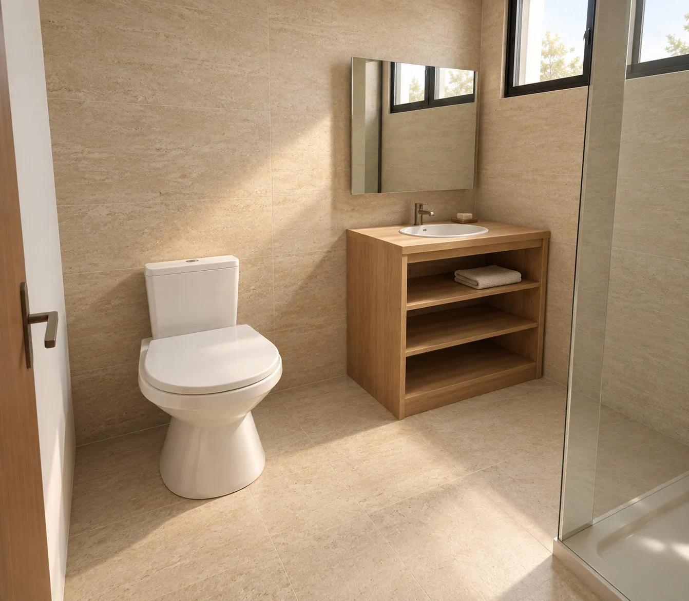 Solomon: family bathroom — wc, basin and mirror — design visualisation