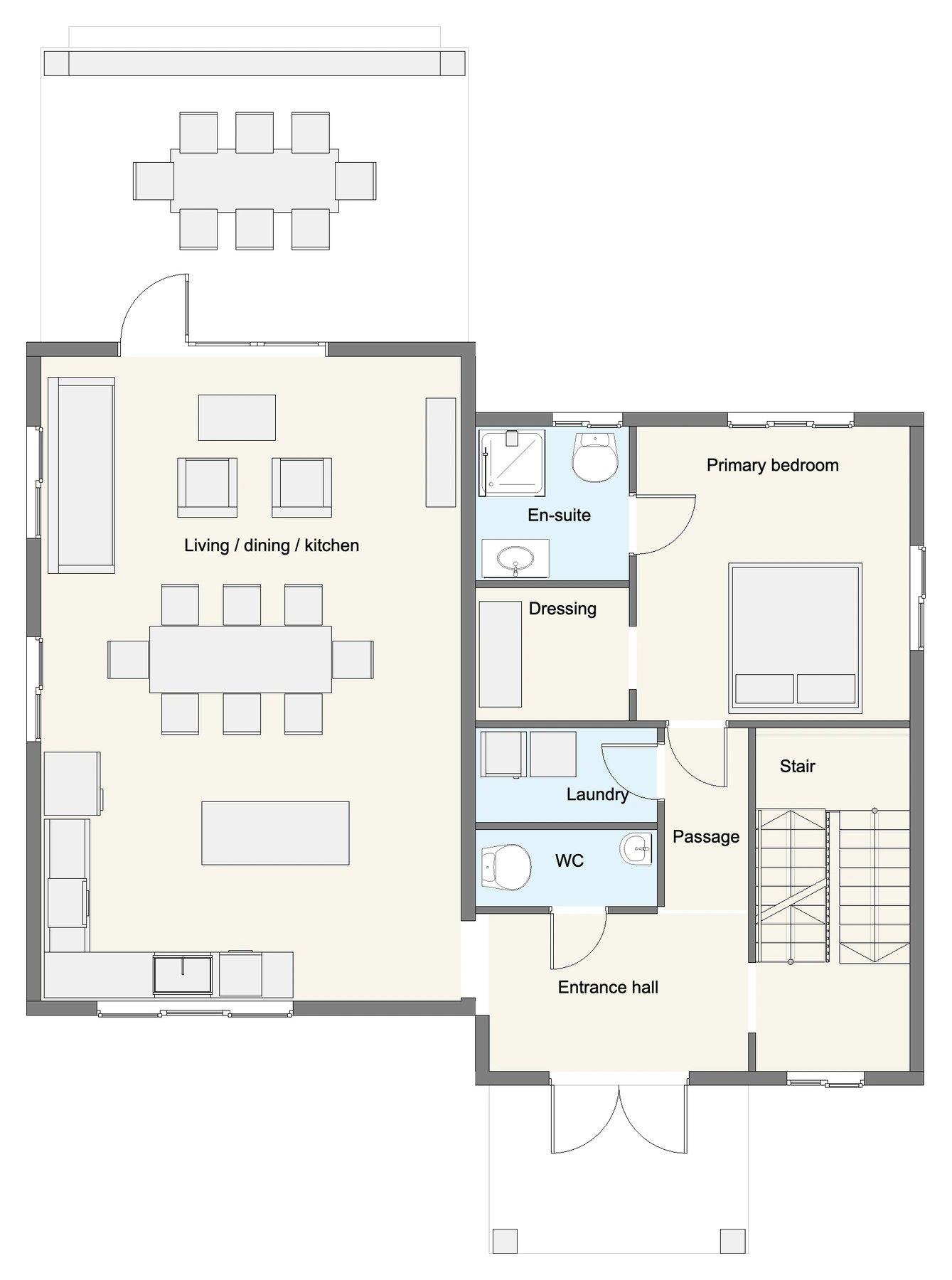 Floor plan of Solomon, a 4-bedroom two-storey home — ground floor